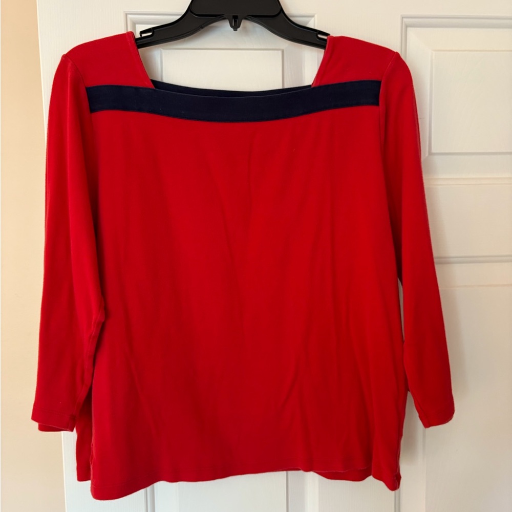 Ralph Lauren Red and Navy Top with 3/4 Sleeves